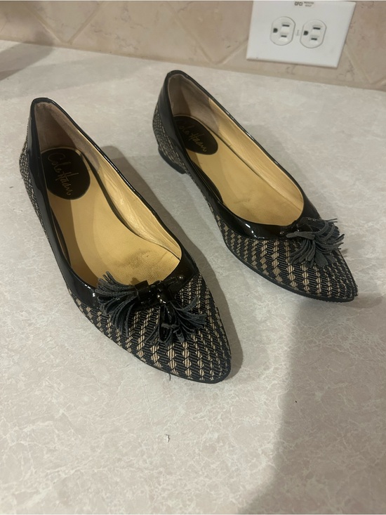 Cole Haan Shoes - Cole Haan Black Woven Pointed-Toe Flats with Tassel Accent